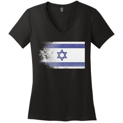 Vintage Distressed Flag of Israel Pray for Israel Pro Jewish  Women's V-Neck T-Shirt