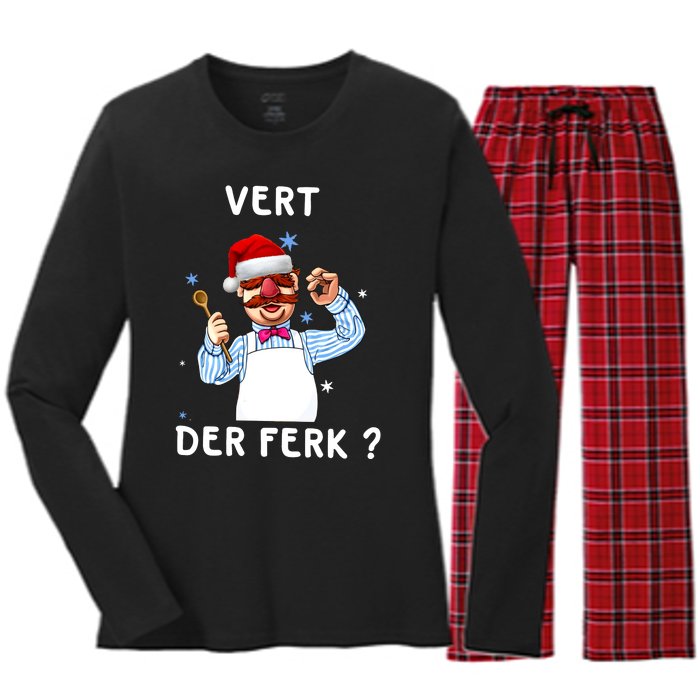 Vert Der Ferk Christmas Funny Chef Women's Long Sleeve Flannel Pajama Set 