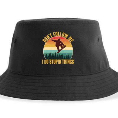 Vintage Don't Follow Me I Do Stupid Things Snowboarder Sustainable Bucket Hat