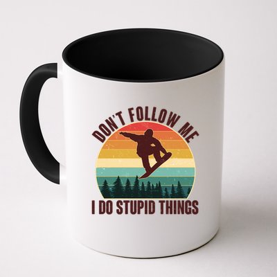 Vintage Don't Follow Me I Do Stupid Things Snowboarder Mug
