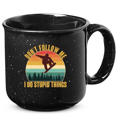Vintage Don't Follow Me I Do Stupid Things Snowboarder 15oz Campfire Ceramic Mug
