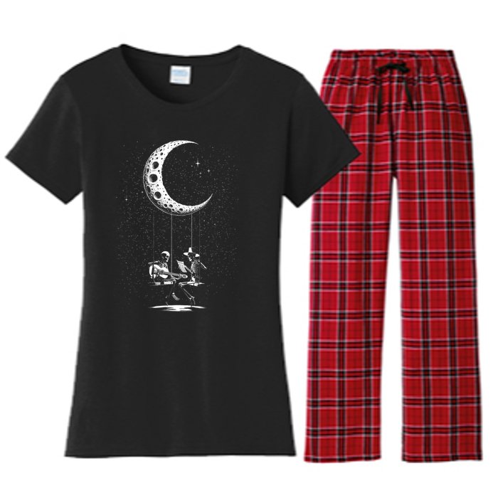 Valentine Day Funny Skeleton Couple Guitar Rock And Roll Women's Flannel Pajama Set