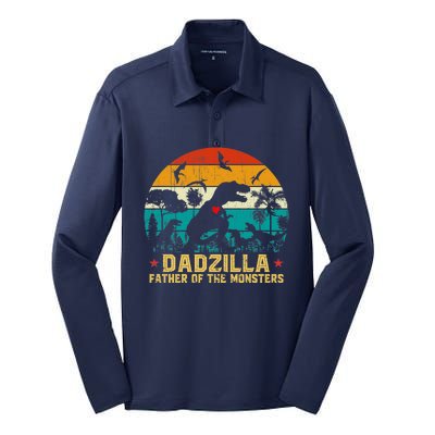 Vintage Dadzilla Father Of The Monsters For DAD Father's Day Silk Touch Performance Long Sleeve Polo