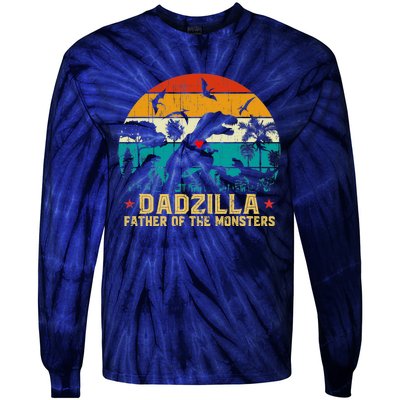 Vintage Dadzilla Father Of The Monsters For DAD Father's Day Tie-Dye Long Sleeve Shirt