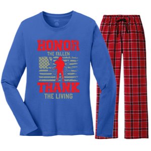 Veterans Day Funny Gift Honor The Fallen Thank The Living Funny Gift American Cu Women's Long Sleeve Flannel Pajama Set 