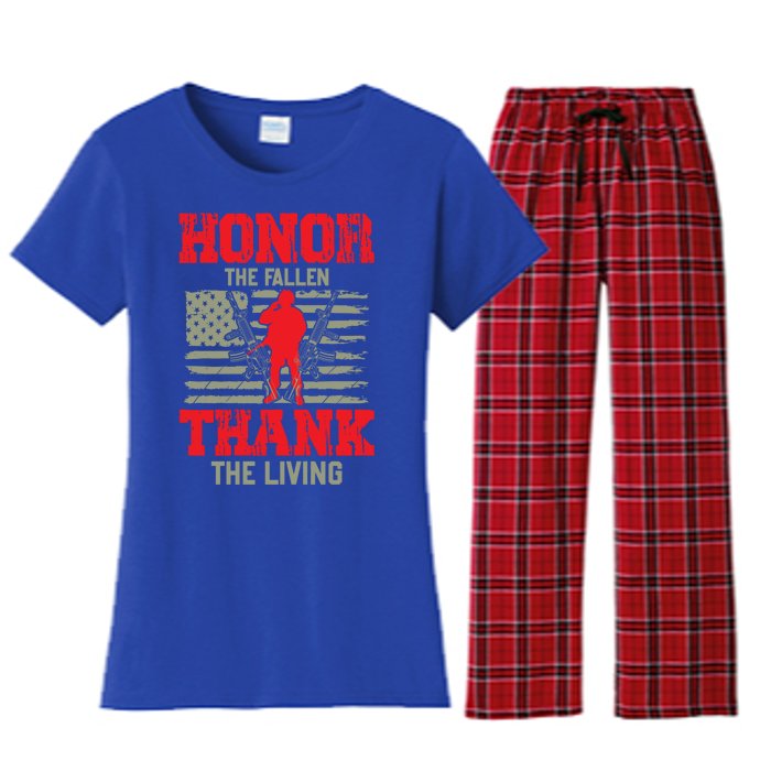 Veterans Day Funny Gift Honor The Fallen Thank The Living Funny Gift American Cu Women's Flannel Pajama Set