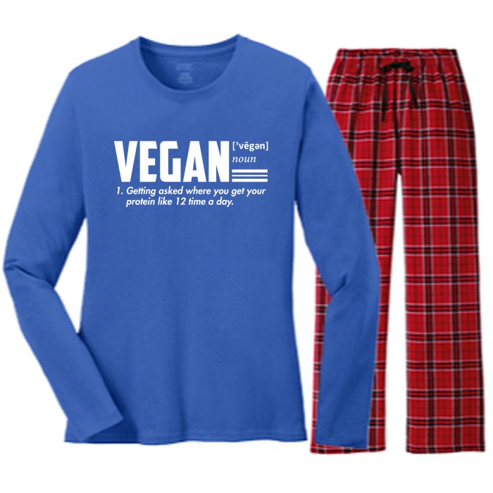 Vegan Definition Funny Vegan Joke Gift Veganism Definition Cute Gift Women's Long Sleeve Flannel Pajama Set 