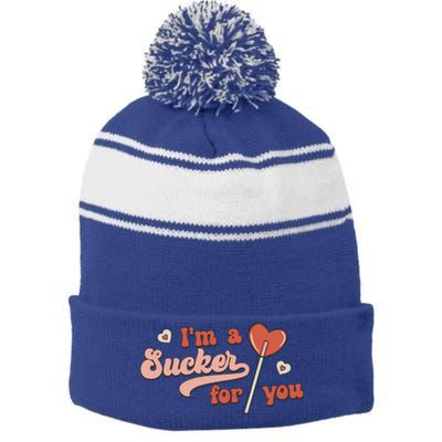 Valentines Day Funny Gift For Candy Lover I'm A Sucker For You Gift Stripe Pom Pom Beanie