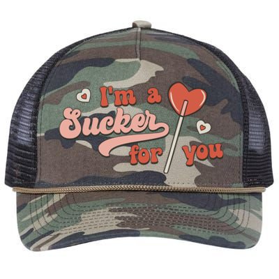 Valentines Day Funny Gift For Candy Lover I'm A Sucker For You Gift Retro Rope Trucker Hat Cap