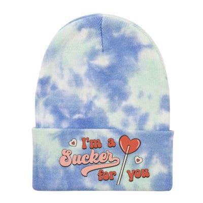 Valentines Day Funny Gift For Candy Lover I'm A Sucker For You Gift Tie Dye 12in Knit Beanie