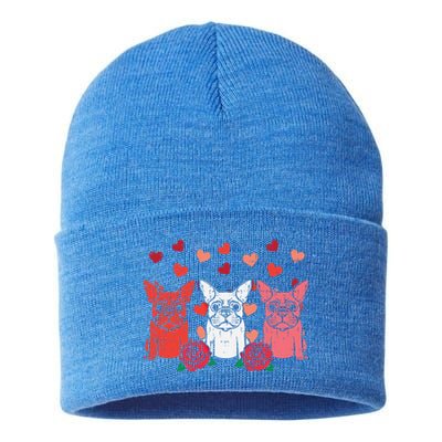 Valentines Day French Bulldogs Frenchie Dog Cool Gift Sustainable Knit Beanie