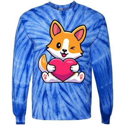 Valentines Day Funny Gift For Corgi Dog Lovers Gift Tie-Dye Long Sleeve Shirt