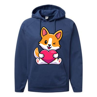 Valentines Day Funny Gift For Corgi Dog Lovers Gift Performance Fleece Hoodie