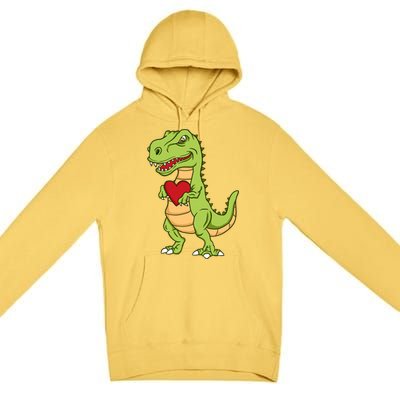 Valentines Day Funny Dinosaur Love Heart Gift Premium Pullover Hoodie