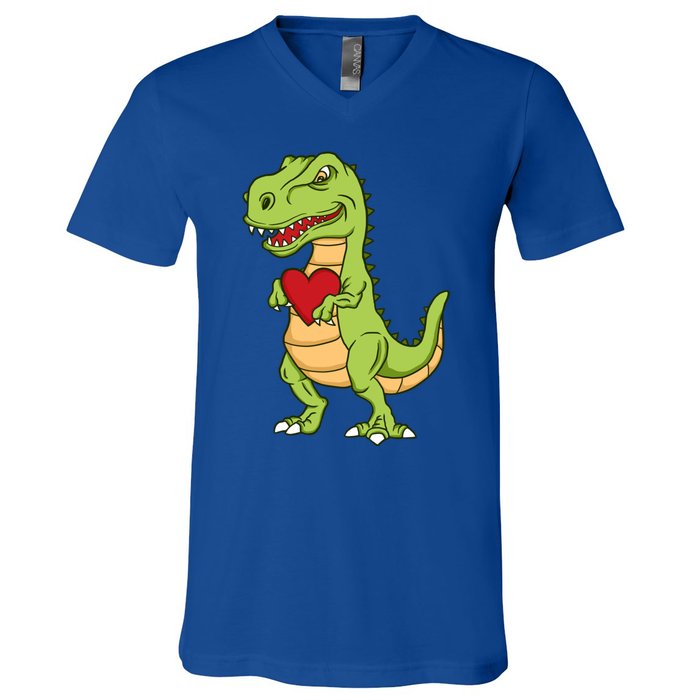 Valentines Day Funny Dinosaur Love Heart Gift V-Neck T-Shirt