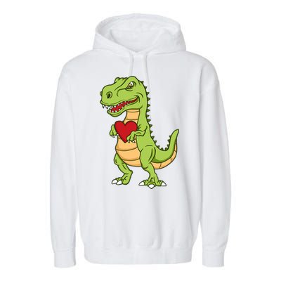 Valentines Day Funny Dinosaur Love Heart Gift Garment-Dyed Fleece Hoodie