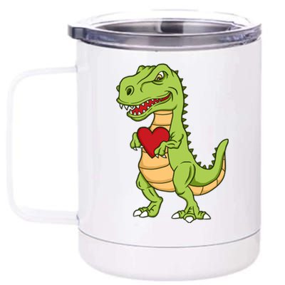 Valentines Day Funny Dinosaur Love Heart Gift 12 oz Stainless Steel Tumbler Cup