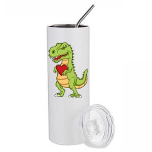 Valentines Day Funny Dinosaur Love Heart Gift Stainless Steel Tumbler