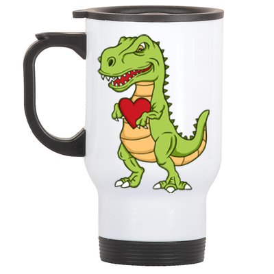 Valentines Day Funny Dinosaur Love Heart Gift Stainless Steel Travel Mug