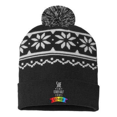 Valentine's Day For Lesbian Girlfriend Wife My Rainbow USA-Made Snowflake Beanie