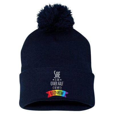 Valentine's Day For Lesbian Girlfriend Wife My Rainbow Pom Pom 12in Knit Beanie