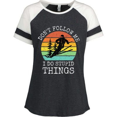 Vintage Don't follow me I do stupid things Cool Snowboarding Enza Ladies Jersey Colorblock Tee