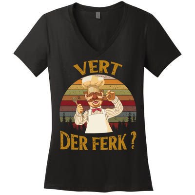 Vert Der Ferk Chef Shirt, Funny Swedish Sunset Vintage Women's V-Neck T-Shirt