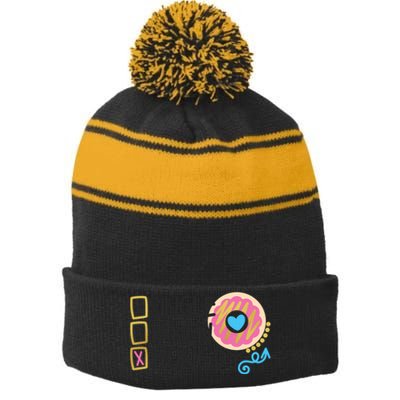 Valentine's Donut Funny Hungry Galentine's Day Cute Outfit Gift Stripe Pom Pom Beanie