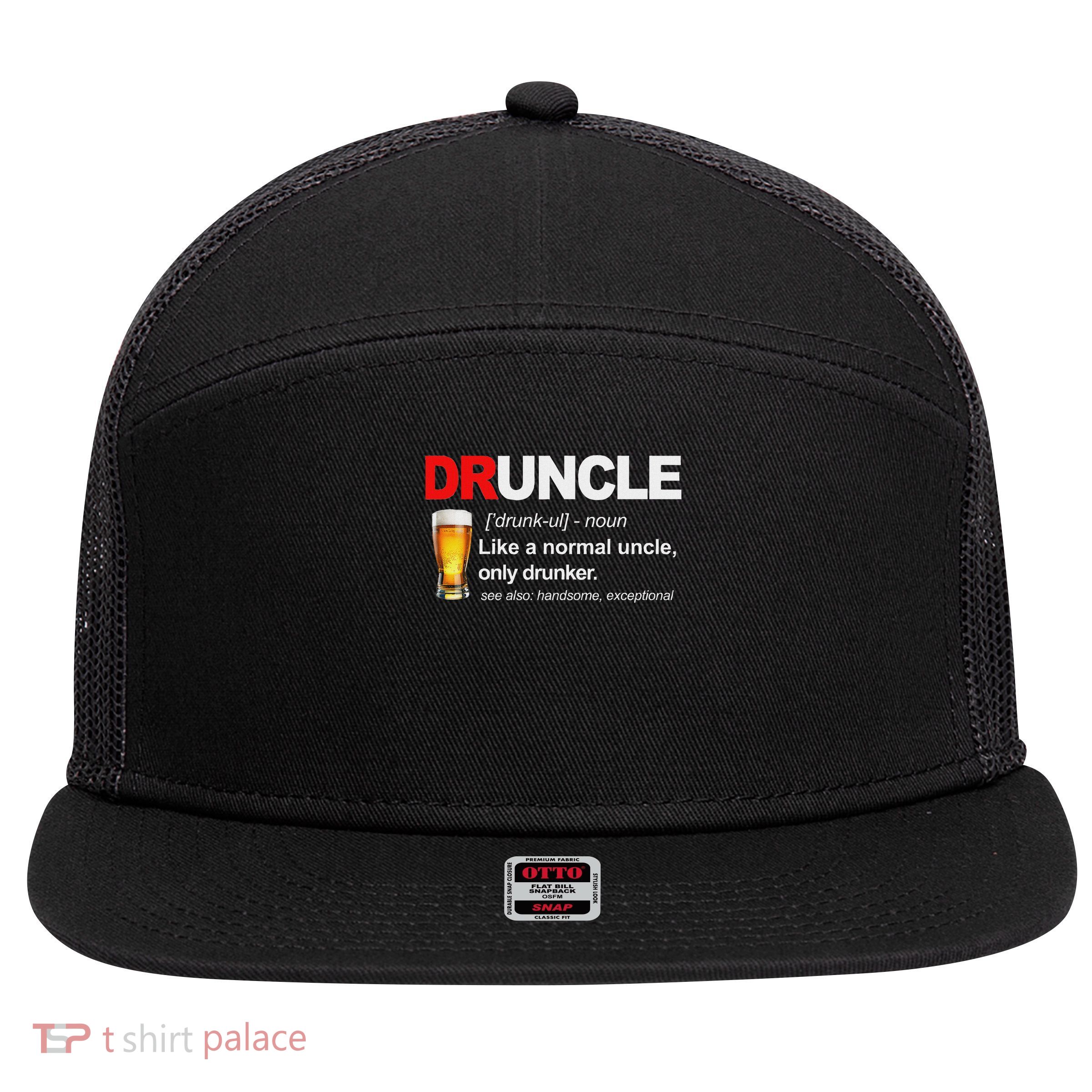 Vintage Druncle Funkle Beer Funny For Drunk Uncle 7 Panel Mesh Trucker Snapback Hat