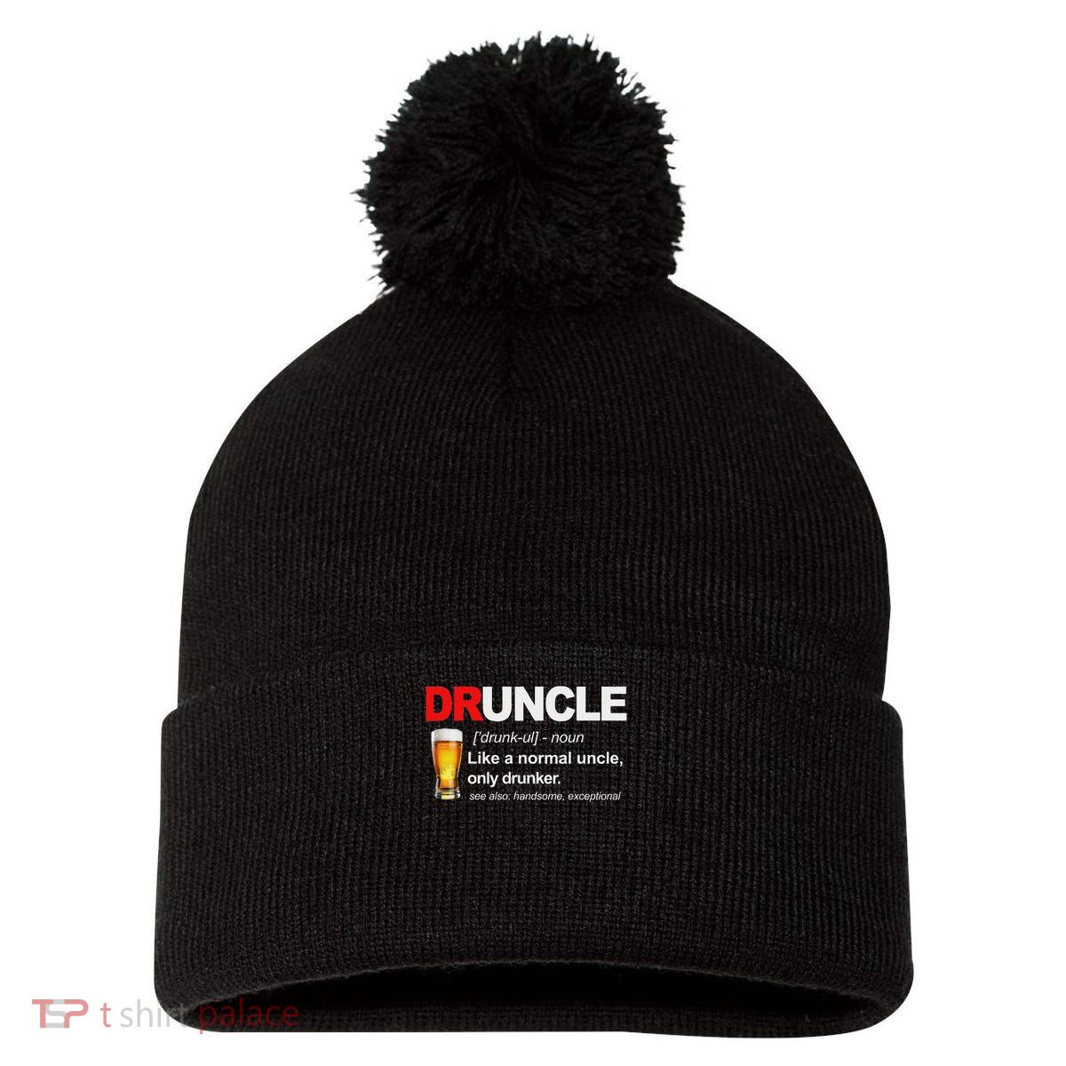Vintage Druncle Funkle Beer Funny For Drunk Uncle Pom Pom 12in Knit Beanie