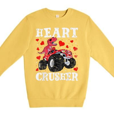 Valentines Day Funny Dinosaur Monster Truck 100 day Premium Crewneck Sweatshirt