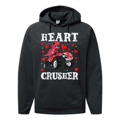 Valentines Day Funny Dinosaur Monster Truck 100 day Performance Fleece Hoodie