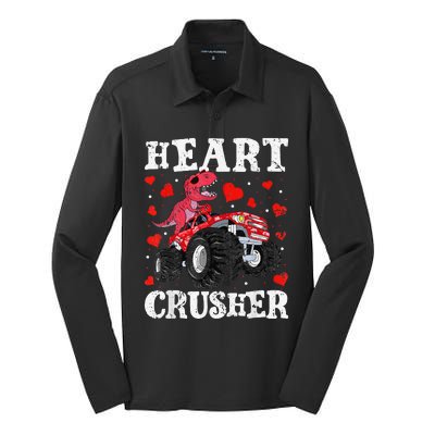 Valentines Day Funny Dinosaur Monster Truck 100 day Silk Touch Performance Long Sleeve Polo