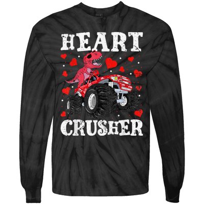 Valentines Day Funny Dinosaur Monster Truck 100 day Tie-Dye Long Sleeve Shirt