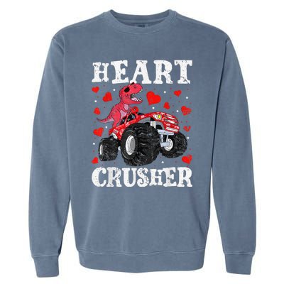 Valentines Day Funny Dinosaur Monster Truck 100 day Garment-Dyed Sweatshirt