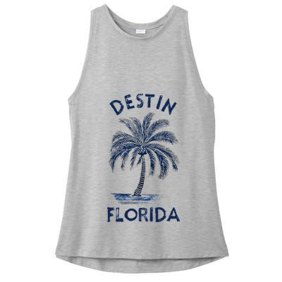 Vintage Destin Florida Palm Tree Fl Retro Ladies PosiCharge Tri-Blend Wicking Tank