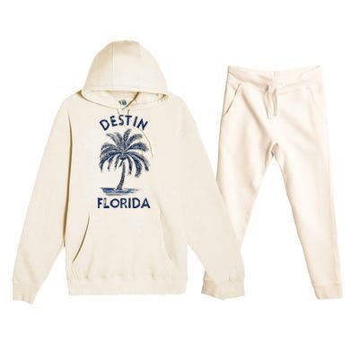 Vintage Destin Florida Palm Tree Fl Retro Premium Hooded Sweatsuit Set