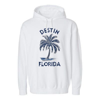 Vintage Destin Florida Palm Tree Fl Retro Garment-Dyed Fleece Hoodie