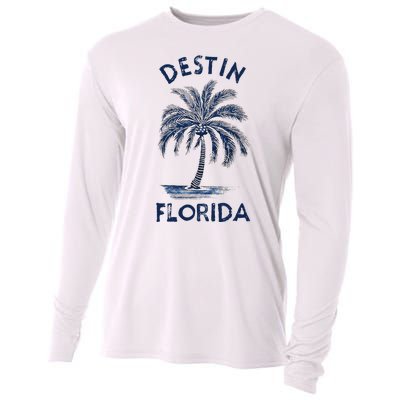 Vintage Destin Florida Palm Tree Fl Retro Cooling Performance Long Sleeve Crew