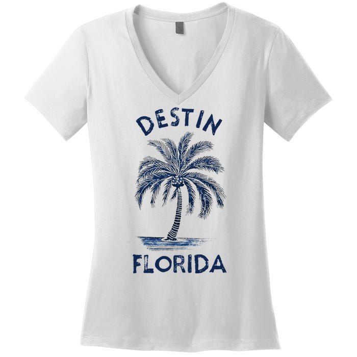 Vintage Destin Florida Palm Tree Fl Retro Women's V-Neck T-Shirt