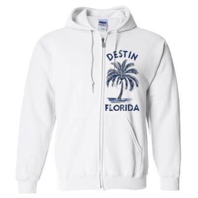 Vintage Destin Florida Palm Tree Fl Retro Full Zip Hoodie