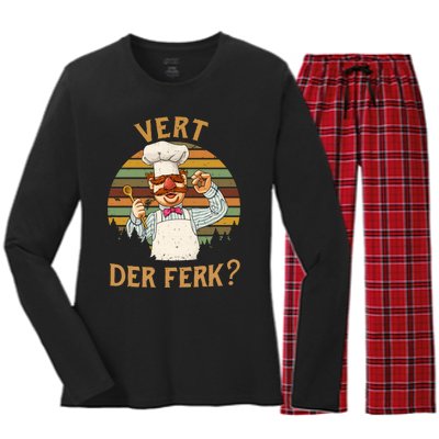 Vert Der Ferk Swedish Chef Vintage Funny Women's Long Sleeve Flannel Pajama Set 