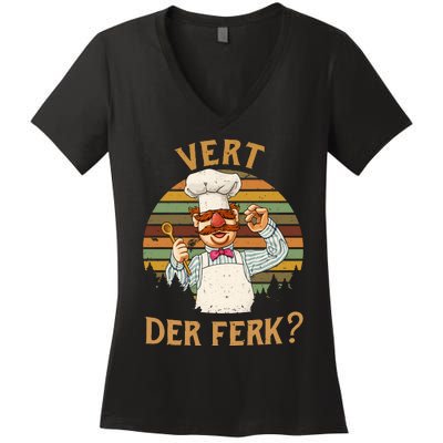 Vert Der Ferk Swedish Chef Vintage Funny Women's V-Neck T-Shirt