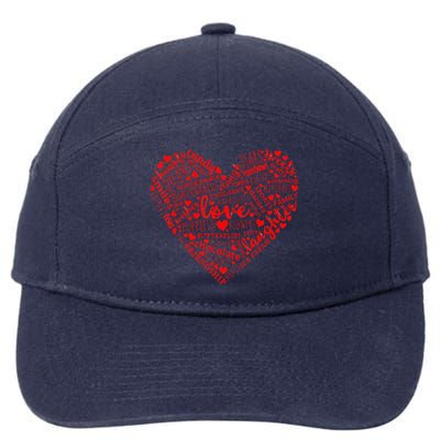 Valentines Day For Girl Cute Pink Red Heart Words 7-Panel Snapback Hat