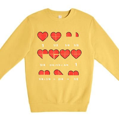 Valentines Day Fractions Heart Funny Math Teacher Premium Crewneck Sweatshirt