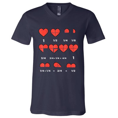 Valentines Day Fractions Heart Funny Math Teacher V-Neck T-Shirt