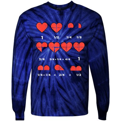 Valentines Day Fractions Heart Funny Math Teacher Tie-Dye Long Sleeve Shirt