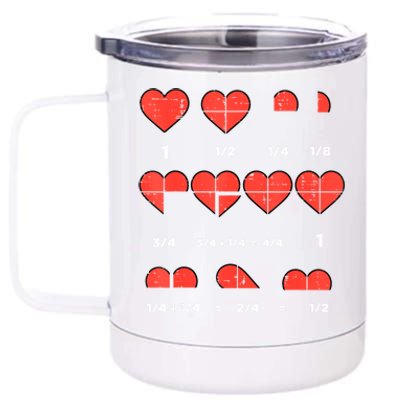 Valentines Day Fractions Heart Funny Math Teacher 12 oz Stainless Steel Tumbler Cup