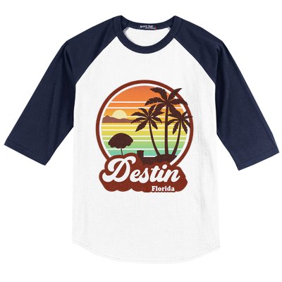 Vintage Destin Florida FL 80s Beach Souvenir Palm Tree Baseball Sleeve Shirt