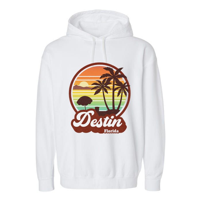 Vintage Destin Florida FL 80s Beach Souvenir Palm Tree Garment-Dyed Fleece Hoodie